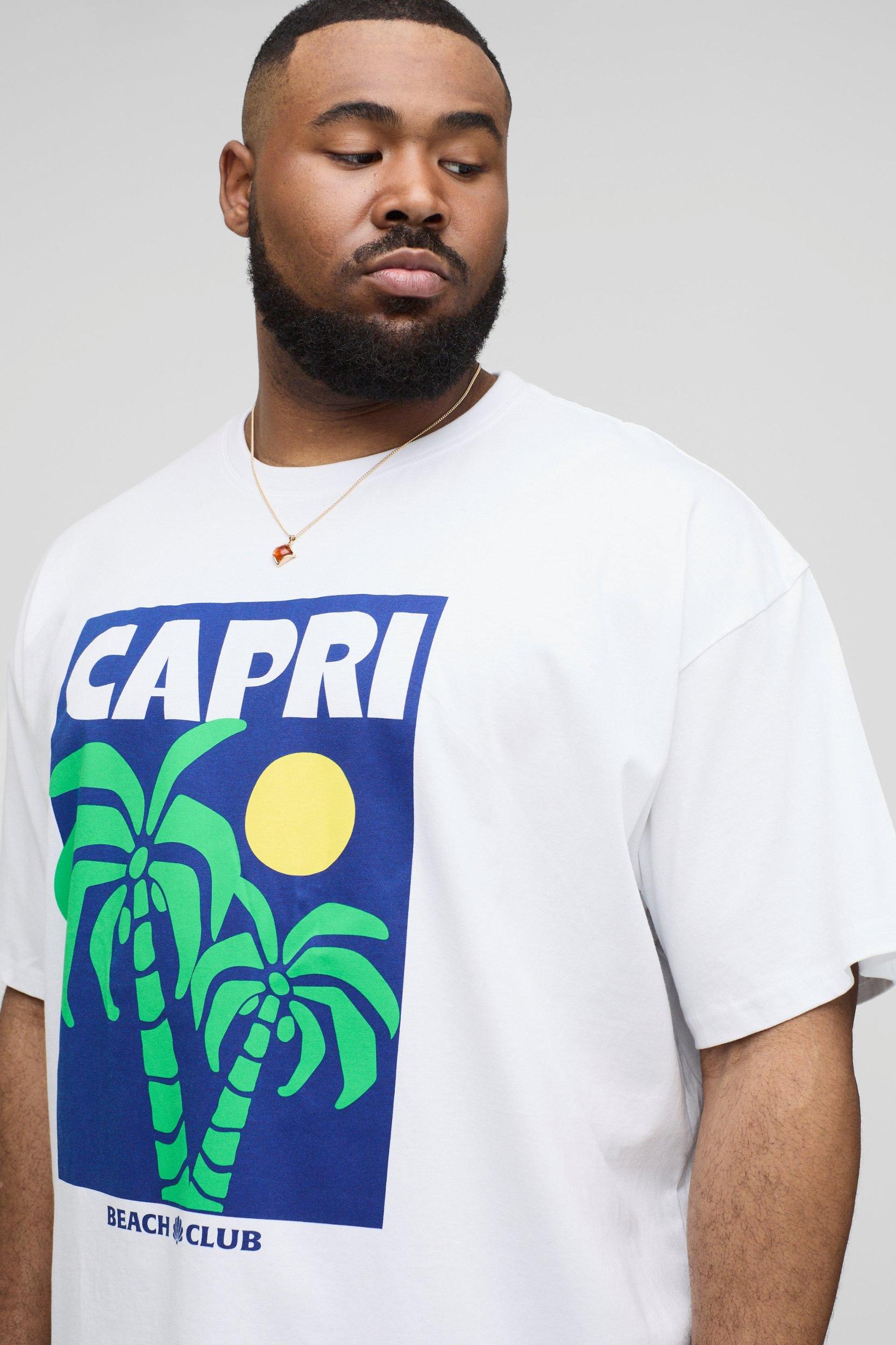 Plus Oversized Capri Palm Print T-Shirt | boohooMAN USA Product Image