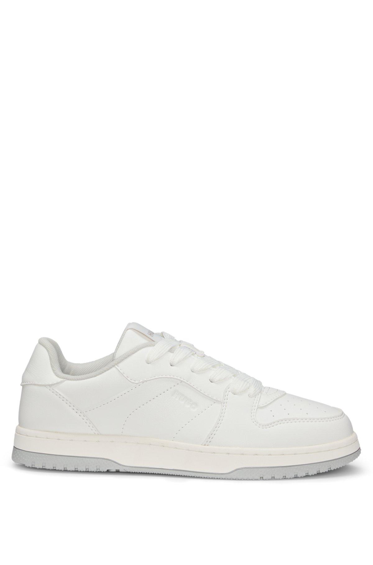 HUGO - All-white trainers with faux-leather uppers - White Product Image