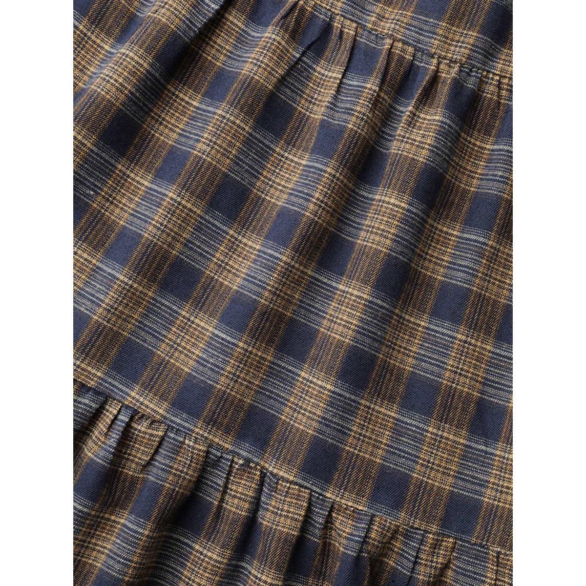 Plus Size Plaid Pattern Stretchy Waist Skirt Women Indigo Elegant Gathered No stretch Side seam pocket Everyday Skirts BloomChic 14-16/1X Product Image