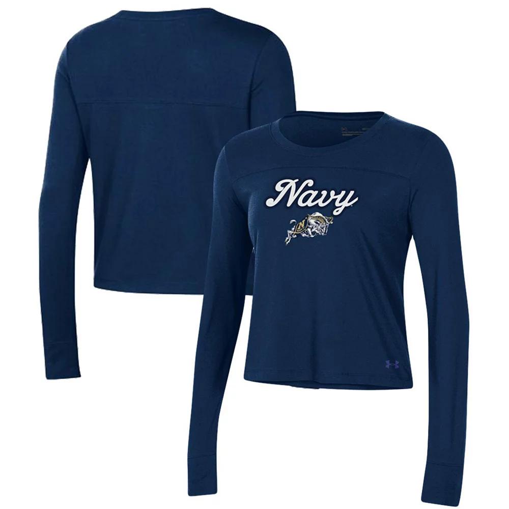 Women's Under Armour Navy Navy Midshipmen Vault Cropped Long Sleeve T-Shirt, Size: XL, Blue Product Image