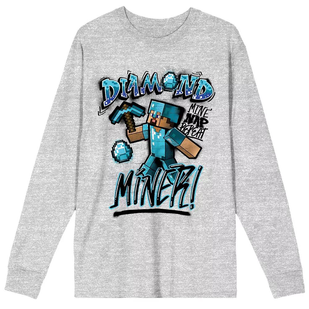 Men's Minecraft Diamond Miner Long Sleeve Tee, Size: Medium, Gray Product Image