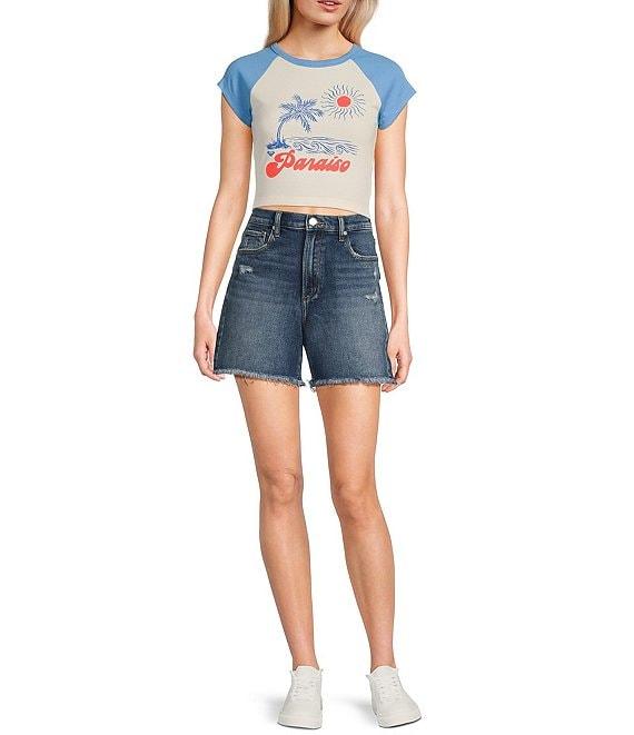 Silver Jeans Co. Desirable High Rise Frayed Hem Slim Fit Long Shorts Product Image