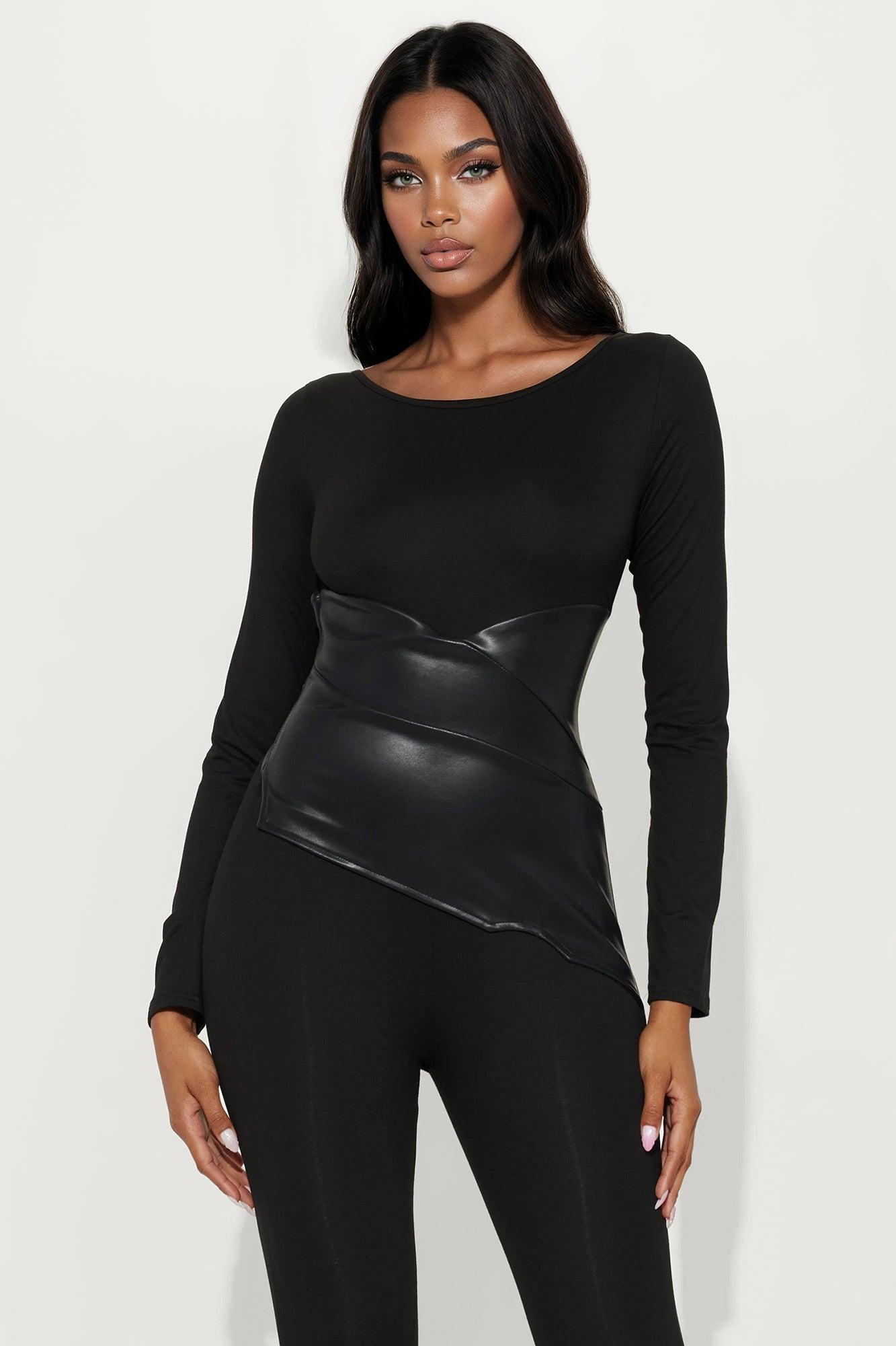 Skye Long Sleeve Corset Waist Jumpsuit - Black Female Product Image