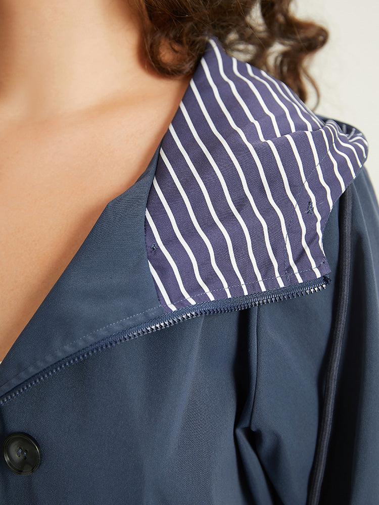 Striped Patchwork Zipper Pocket Drawstring Coat Female Product Image