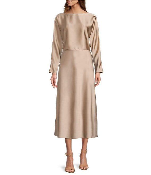 Antonio Melani Blyss Boat Neck Long Sleeve Coordinating Satin Blouse Product Image