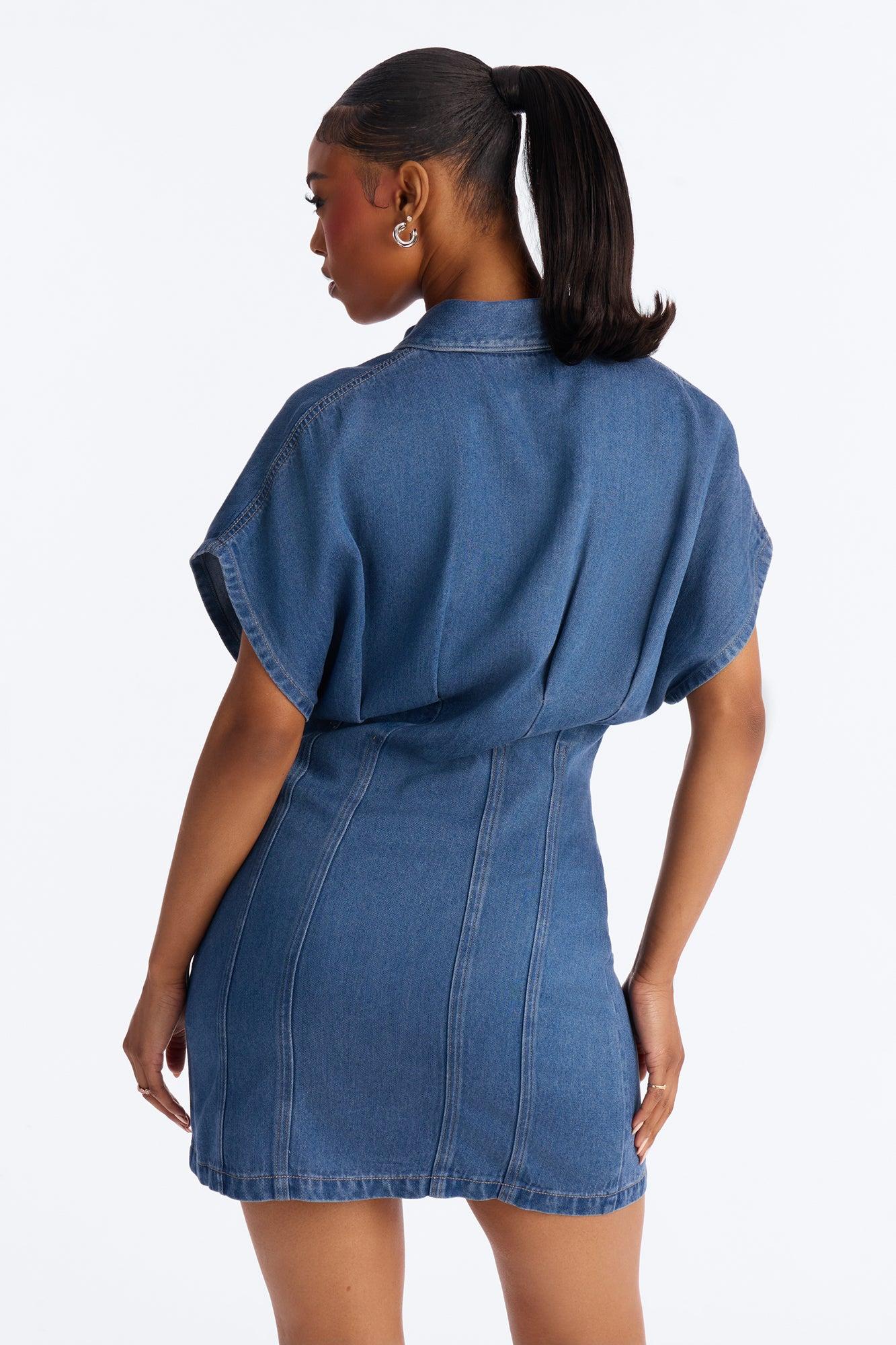 Allise Short Sleeve Denim Mini Dress - Denim Female Product Image