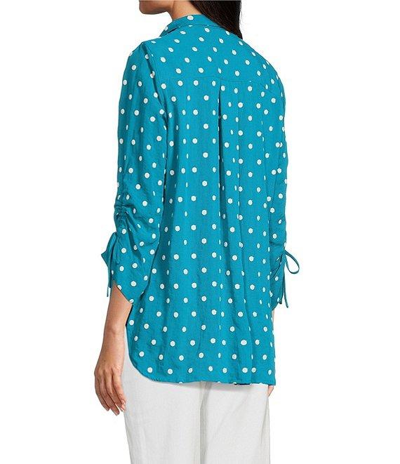 John Mark Embroidered Polka Dot Cinch Tie Sleeve Button Front Tunic Product Image