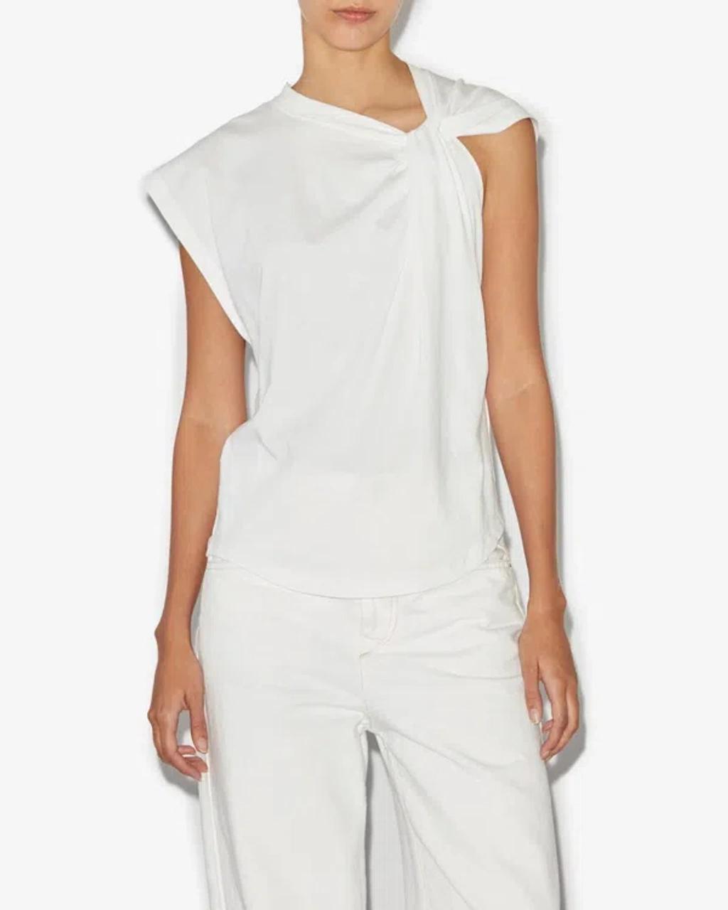 ISABEL MARANT Cap Sleeves Knot-detail Cotton Top In White Product Image