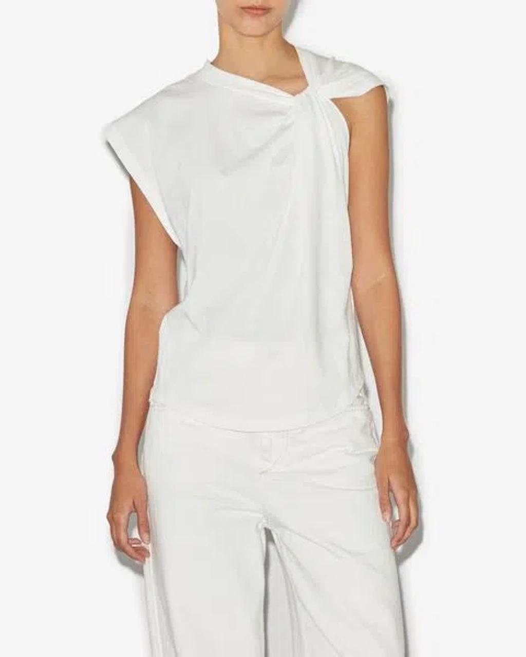ISABEL MARANT Cap Sleeves Knot-detail Cotton Top In White Product Image