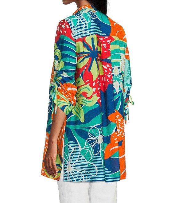 John Mark Printed Wire Collar 3/4 Cinch Tie Sleeve Button Front Tunic Product Image