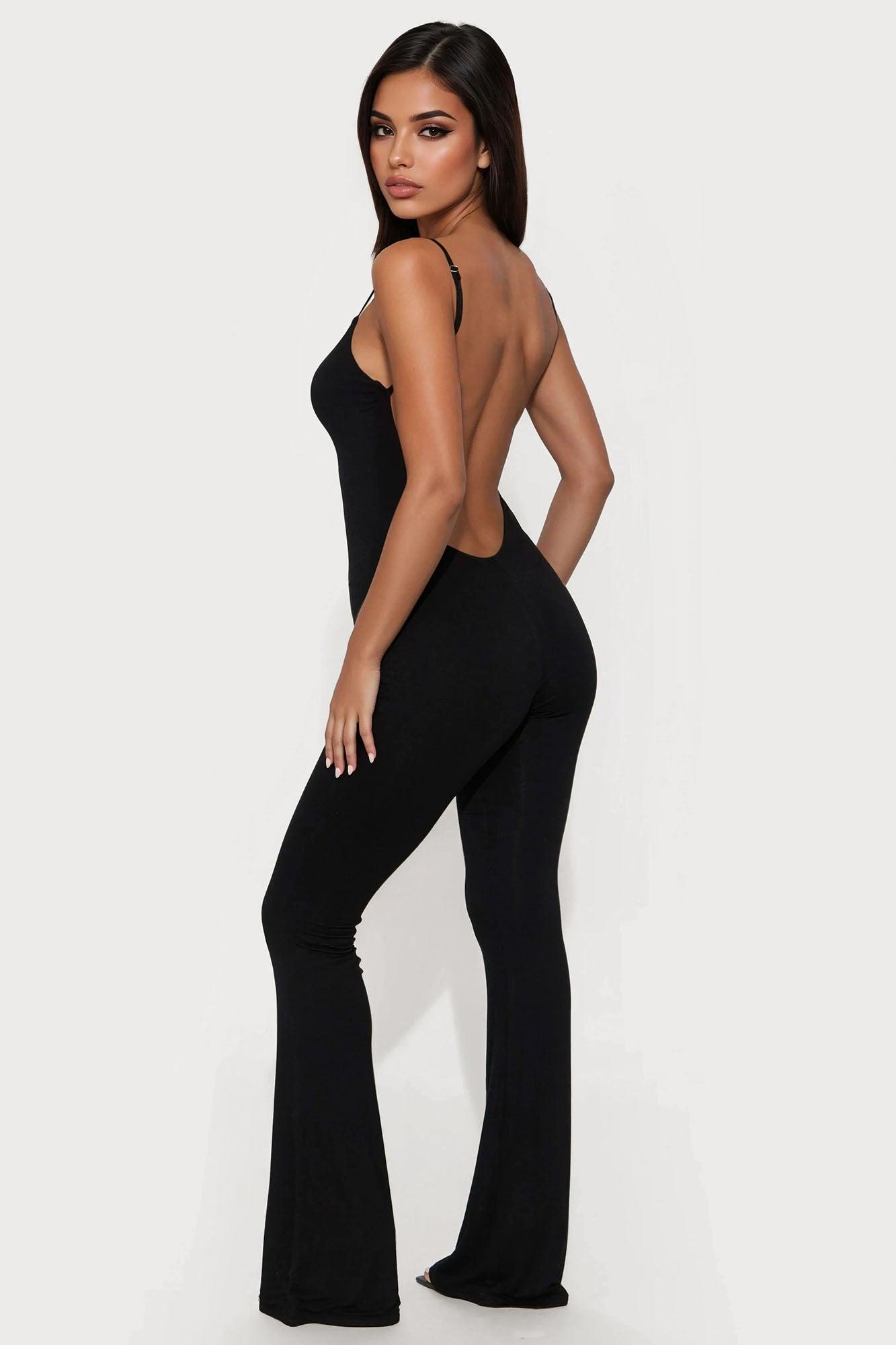 Brianna Double Lined Backless Jumpsuit - Black Female Product Image