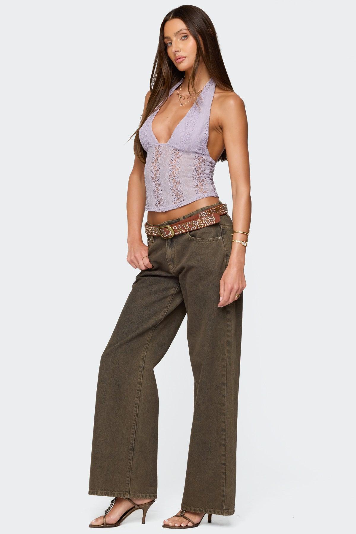 Naya Textured Sheer Lace Halter Top Product Image