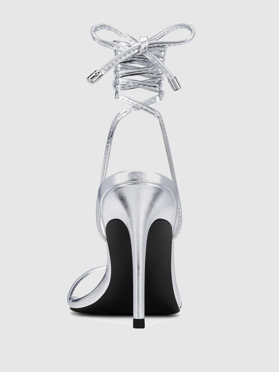 3.0 Barely There Lace Up Heel- Silver Product Image