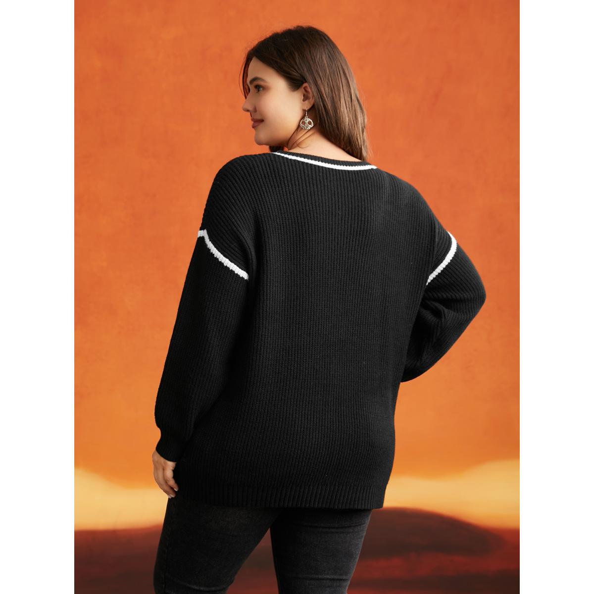 Plus Size Skull Printed Balloon Sleeves Pullover Black Women Casual Loose Long Sleeve Round Neck Everyday Pullovers BloomChic 30/6X Product Image