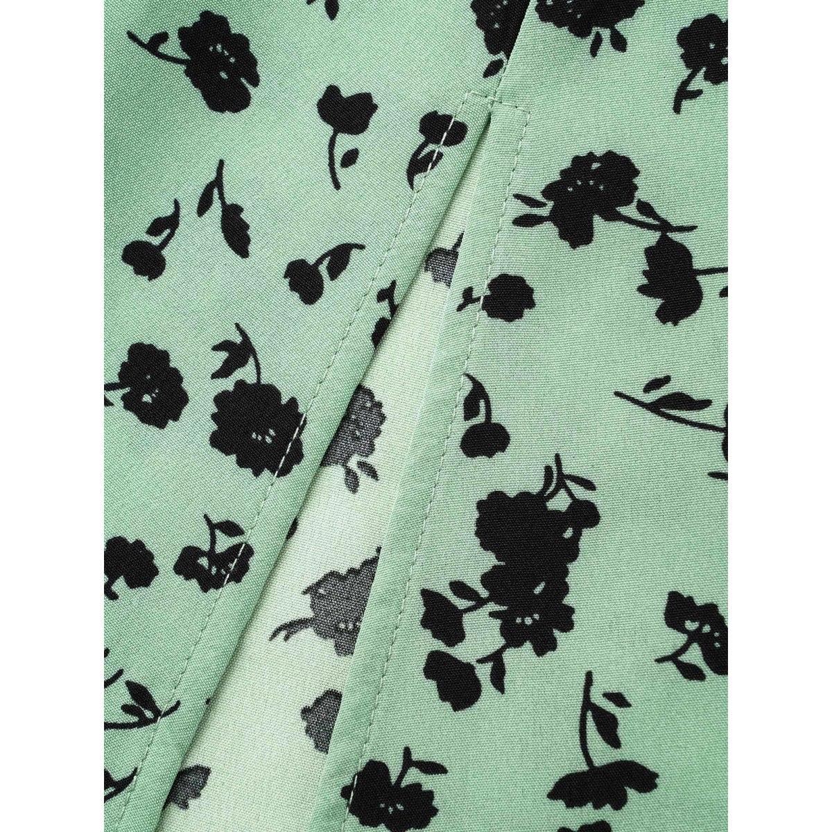 Plus Size Floral A-line Midi Dress Palemauve Women Elegant Tie knot Round Neck Short sleeve Curvy BloomChic 22-24/3X Product Image