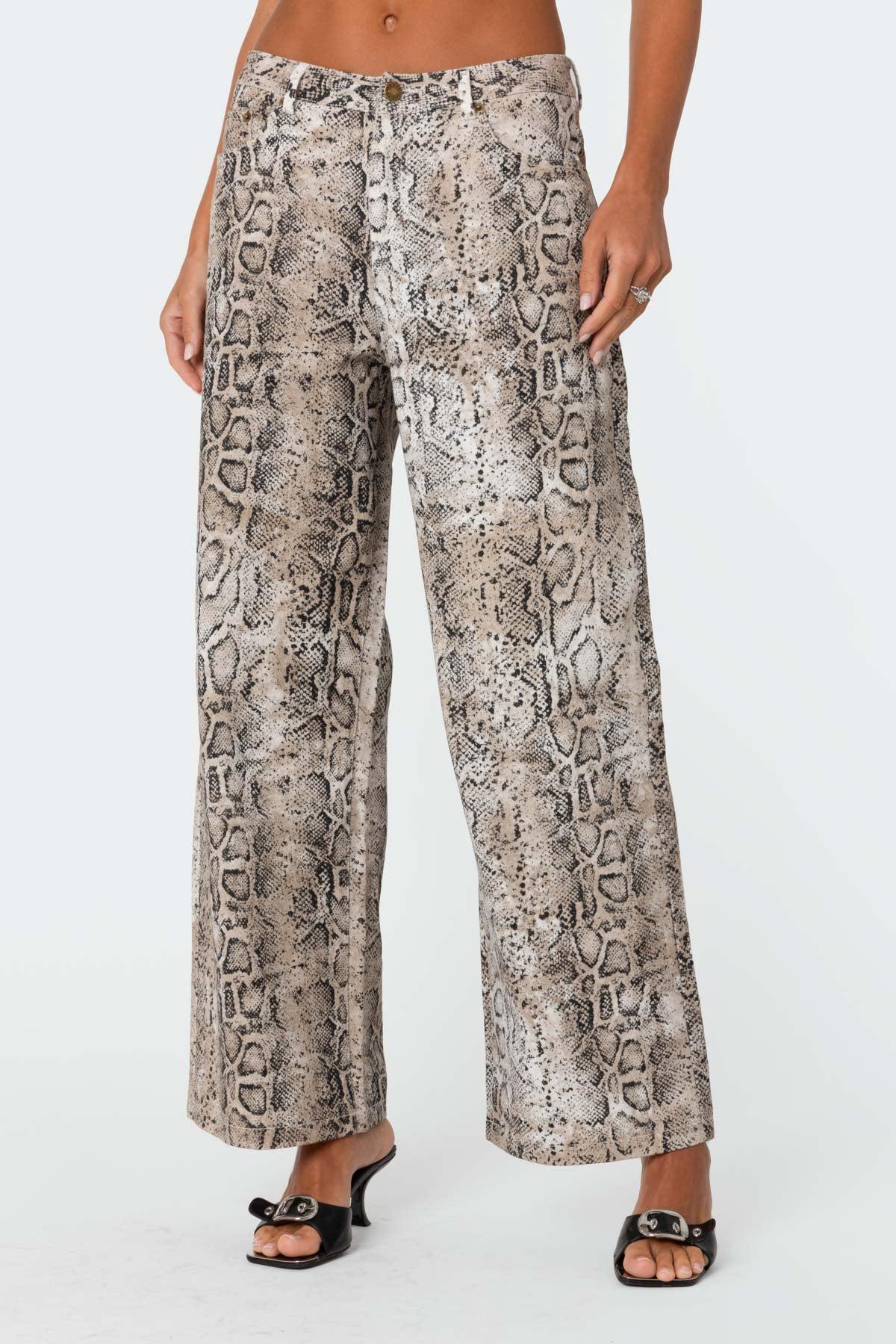 Snakeskin Printed Low Rise Baggy Jeans Product Image