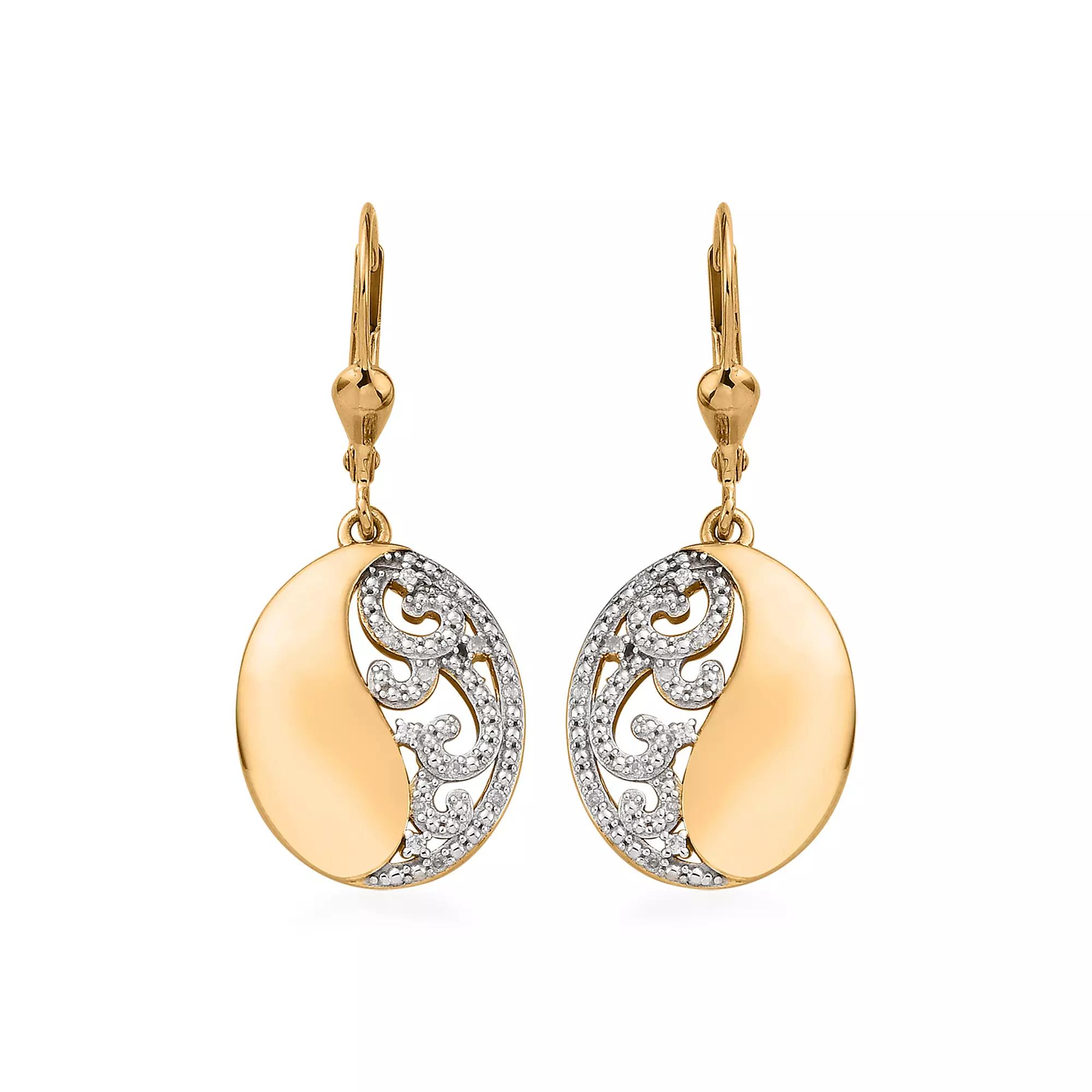 14k Gold Over Silver 1/ 10 Carat T.W. Diamond Drop Earrings, Women's, Gold Tone Product Image