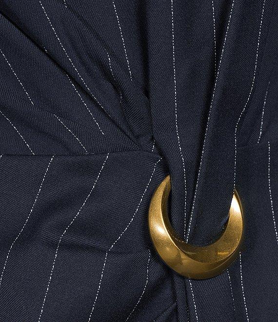 Donna Karan Pinstripe Crew Neck Cap Sleeve O-Ring Ruched Sheath Dress Product Image