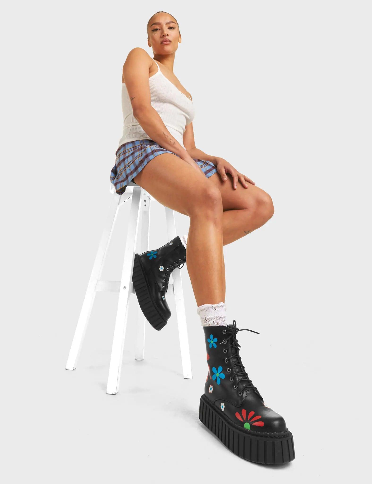 Rocking The Daisies Chunky Ankle Creeper Boots Product Image