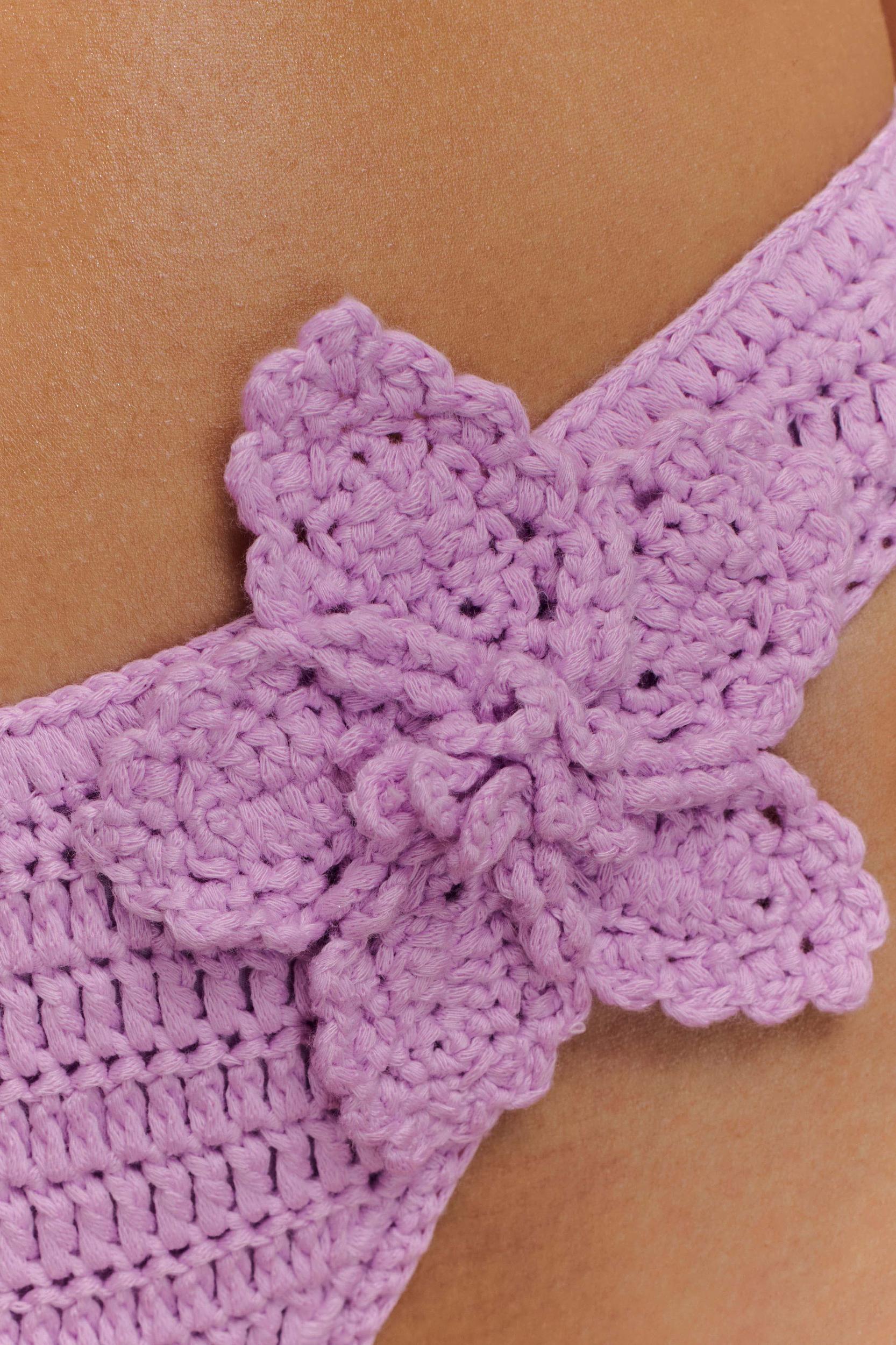 Skye Floral Crochet Tie Up Bikini Bottom - Lilac Product Image