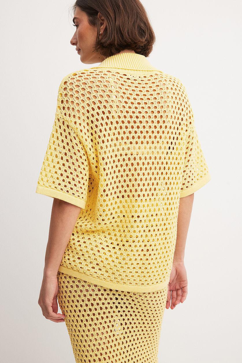 Hole Knitted Buttoned Short Sleeve Sweater Product Image