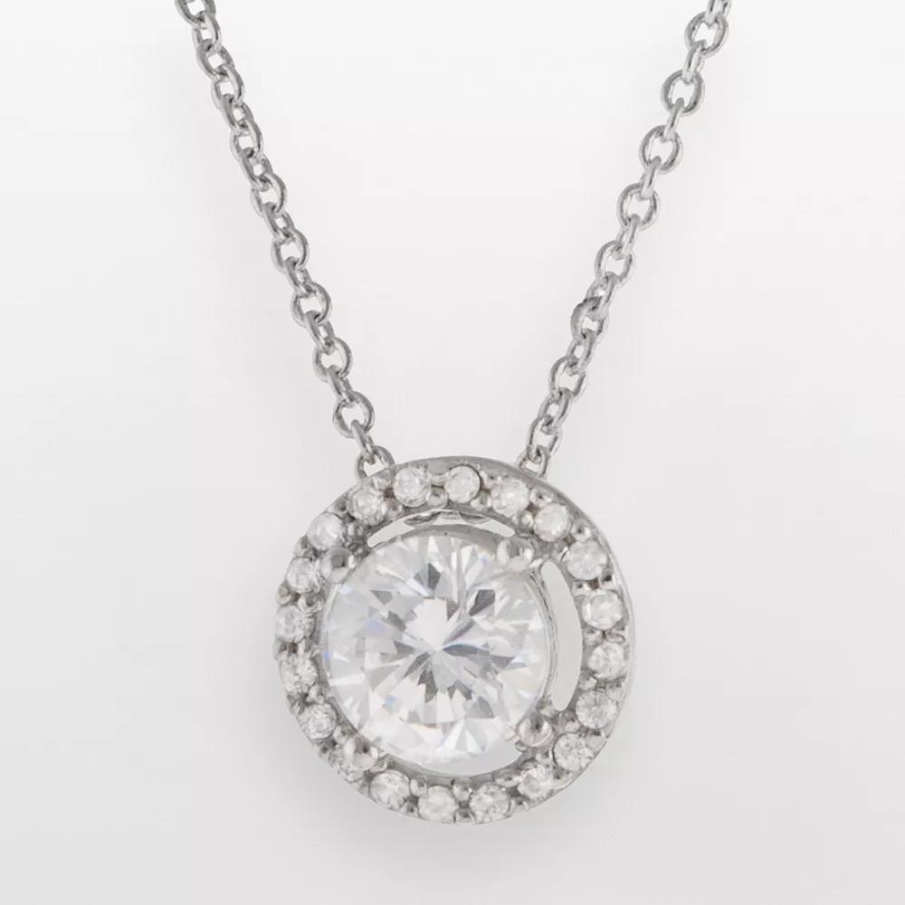 Silver Plated Lab-Created Cubic Zirconia Circle Pendant, Women's, Size: 18" Product Image