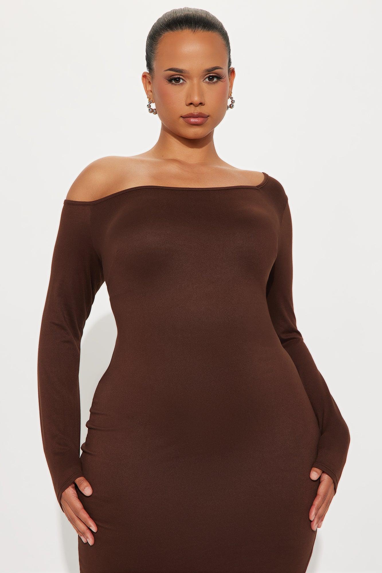 Espresso Please One Shoulder Midi Dress - Brown Female Product Image