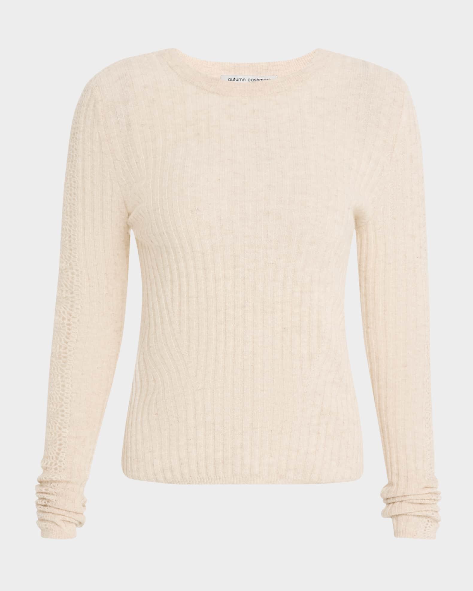Crewneck Crochet-Insert Cashmere Sweater Product Image
