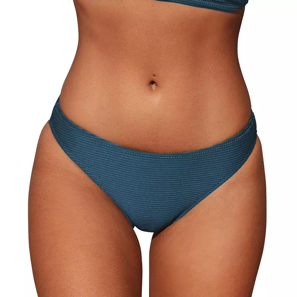 Women's Cupshe Ribbed Low Waisted Mid Cut Cheeky Bikini Bottoms,  Product Image