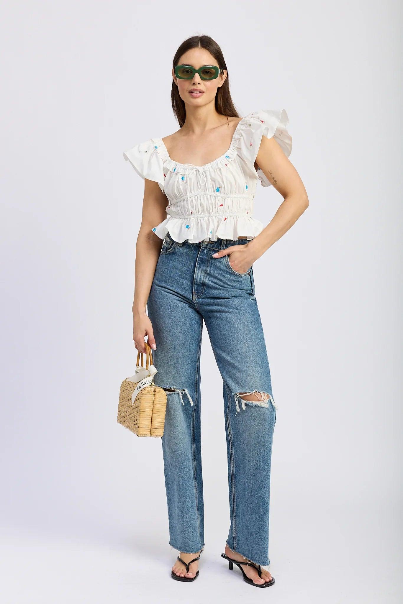 Nellie Top | White Pink Product Image