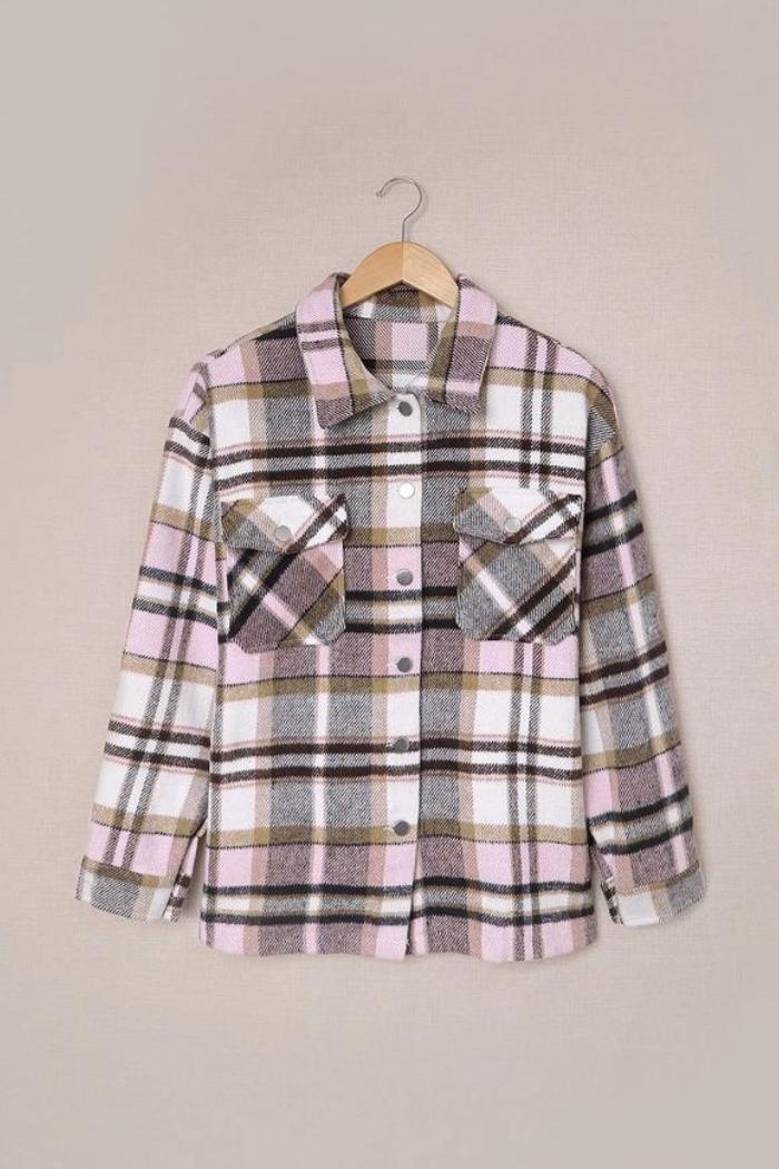 Plaid Print Pocketed Shacket Product Image