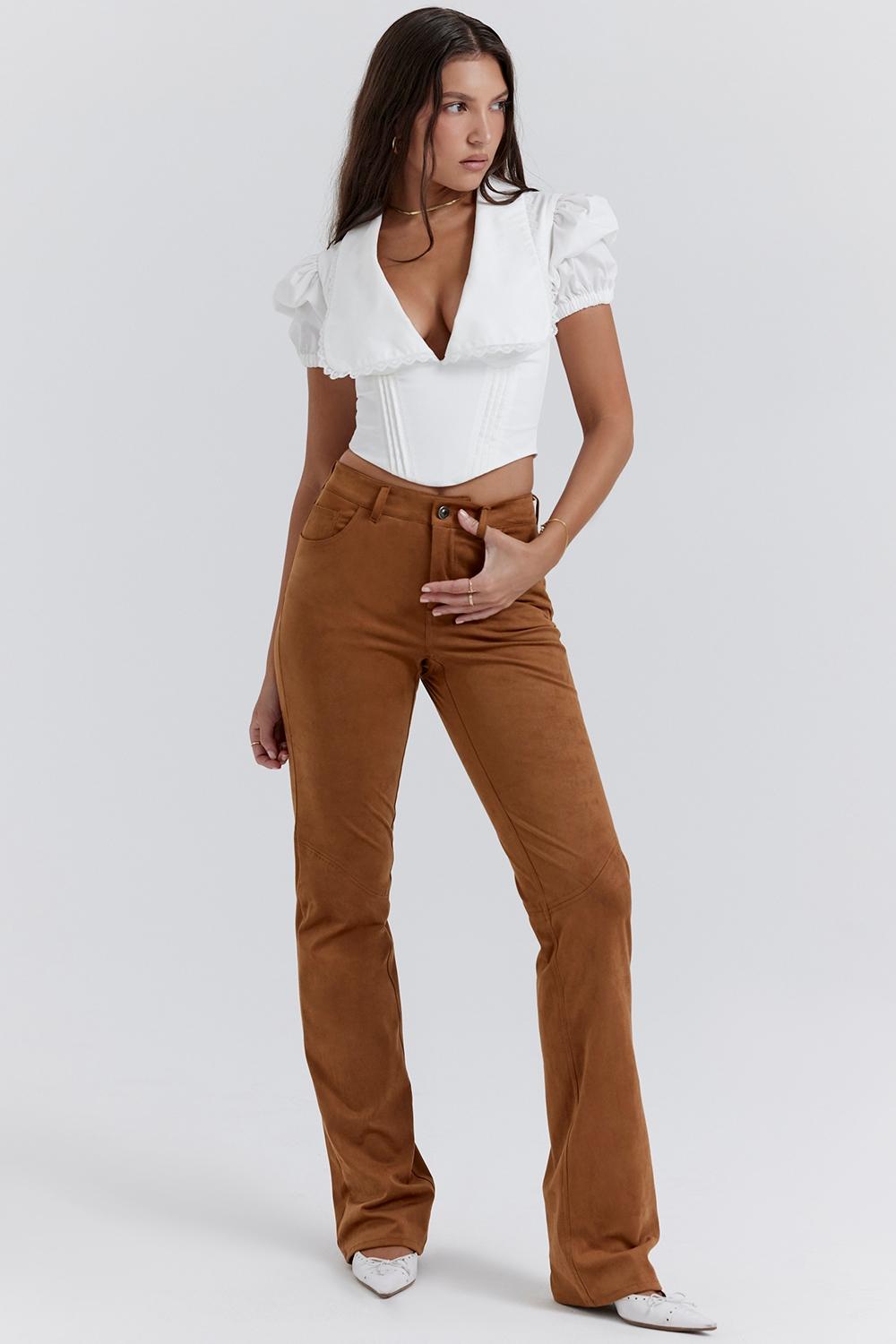 Apollo  tan vegan suede trousers - sale Product Image
