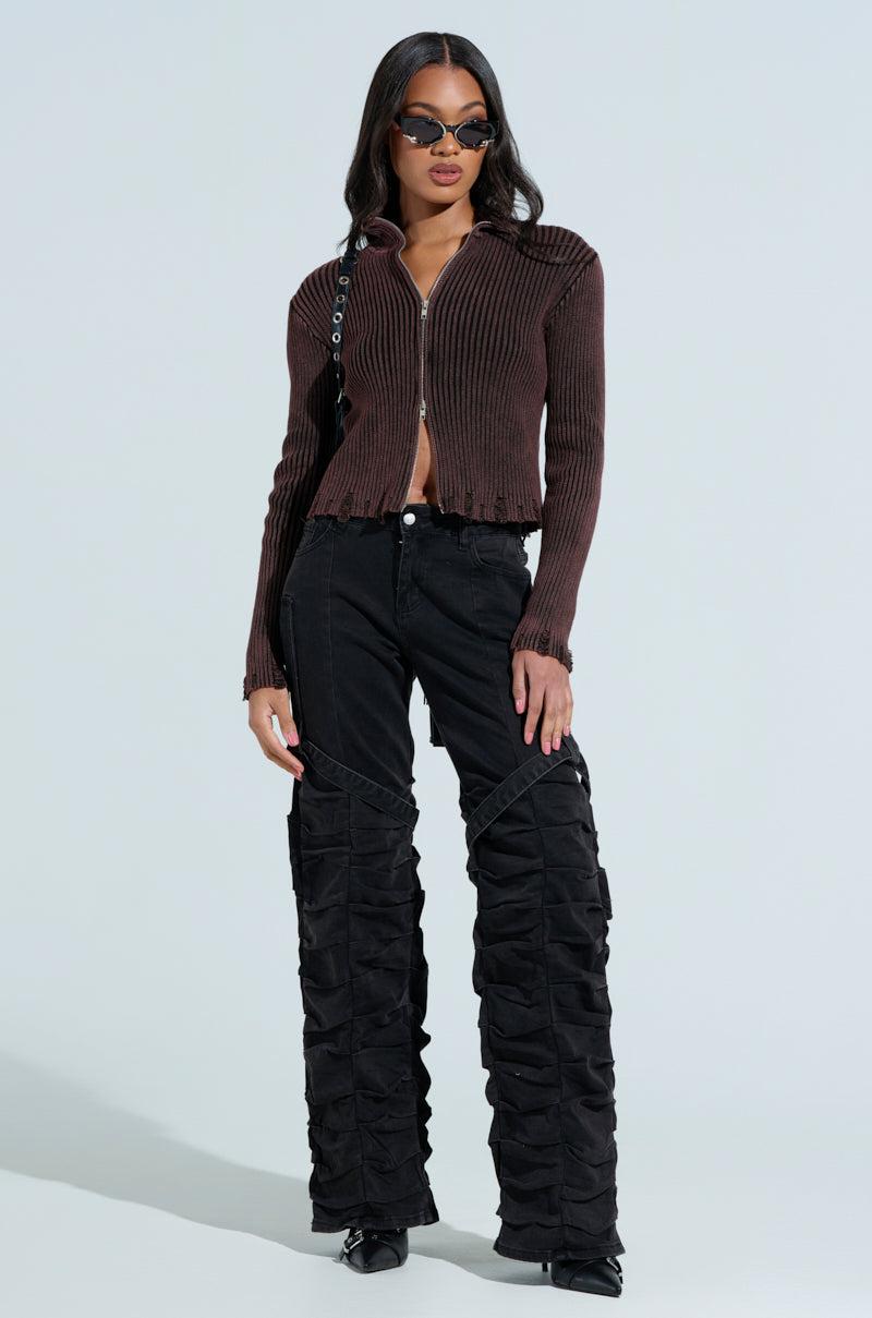GOING CRAZY BLACK DENIM PANT WITH BUCKLE Product Image
