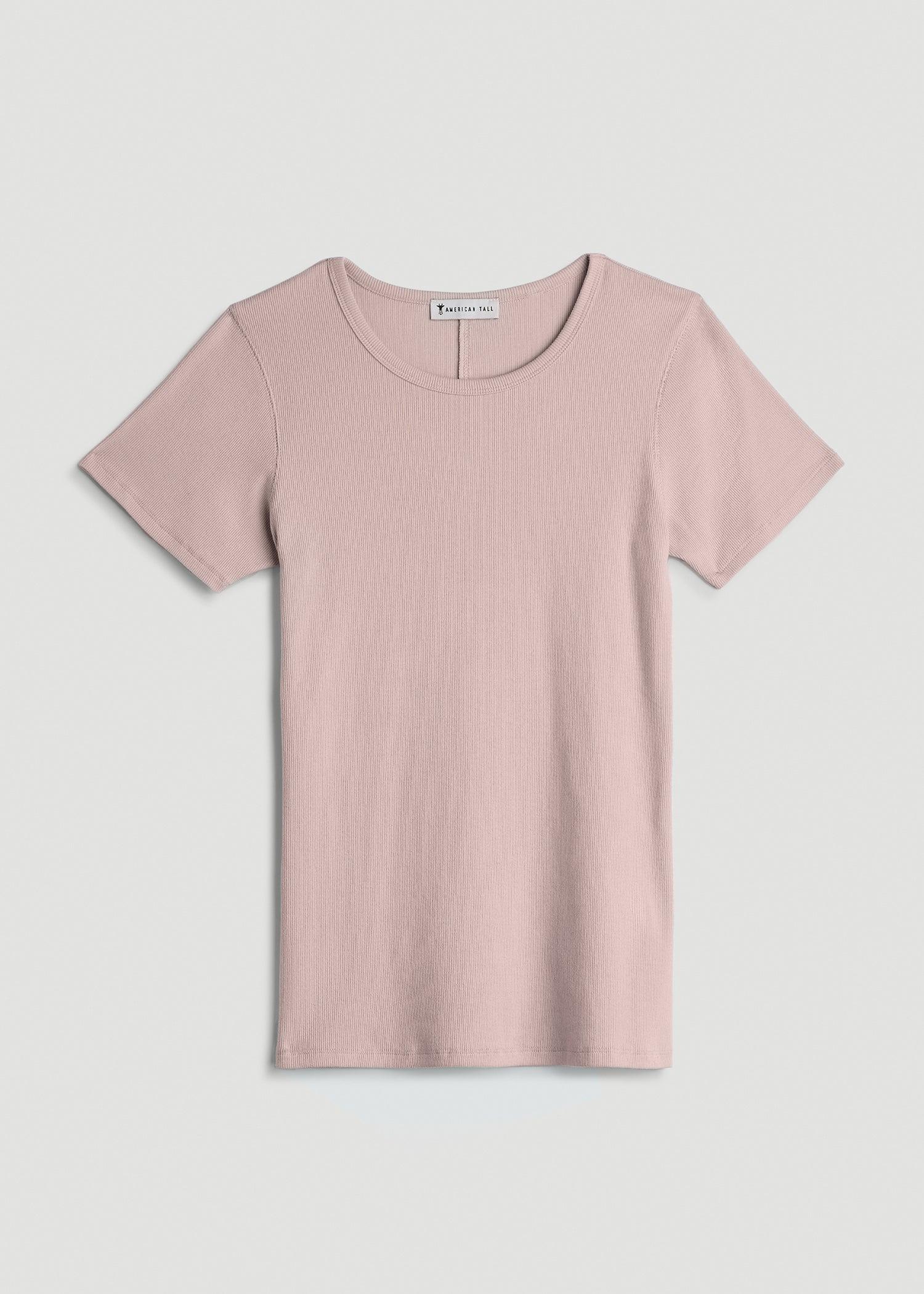 Short Sleeve Crew Neck Ribbed T-Shirt for Tall Women in Desert Rose Product Image
