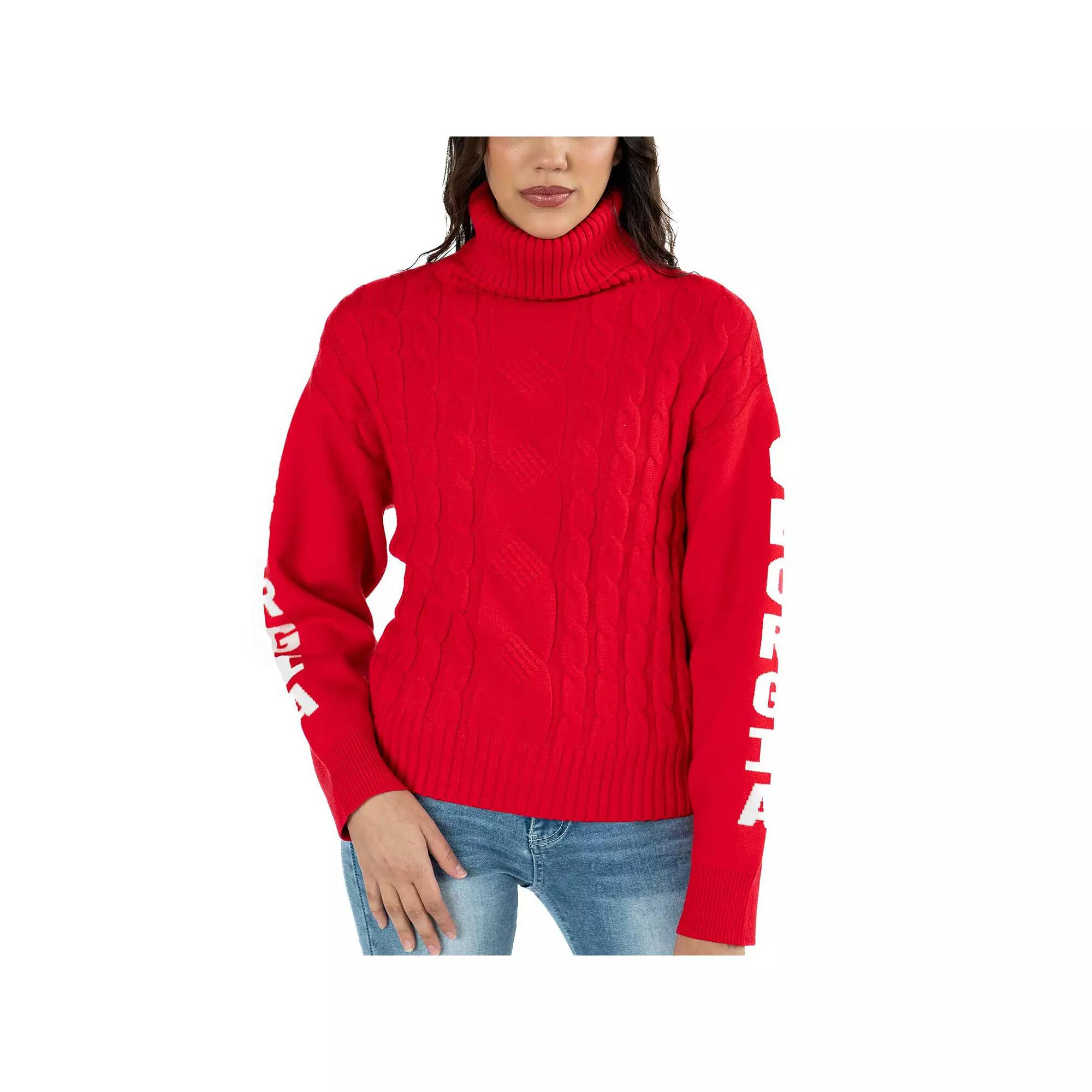 Women's Lusso Red Georgia Bulldogs Sylvie Cable Knit Turtleneck Pullover Sweater,  Product Image