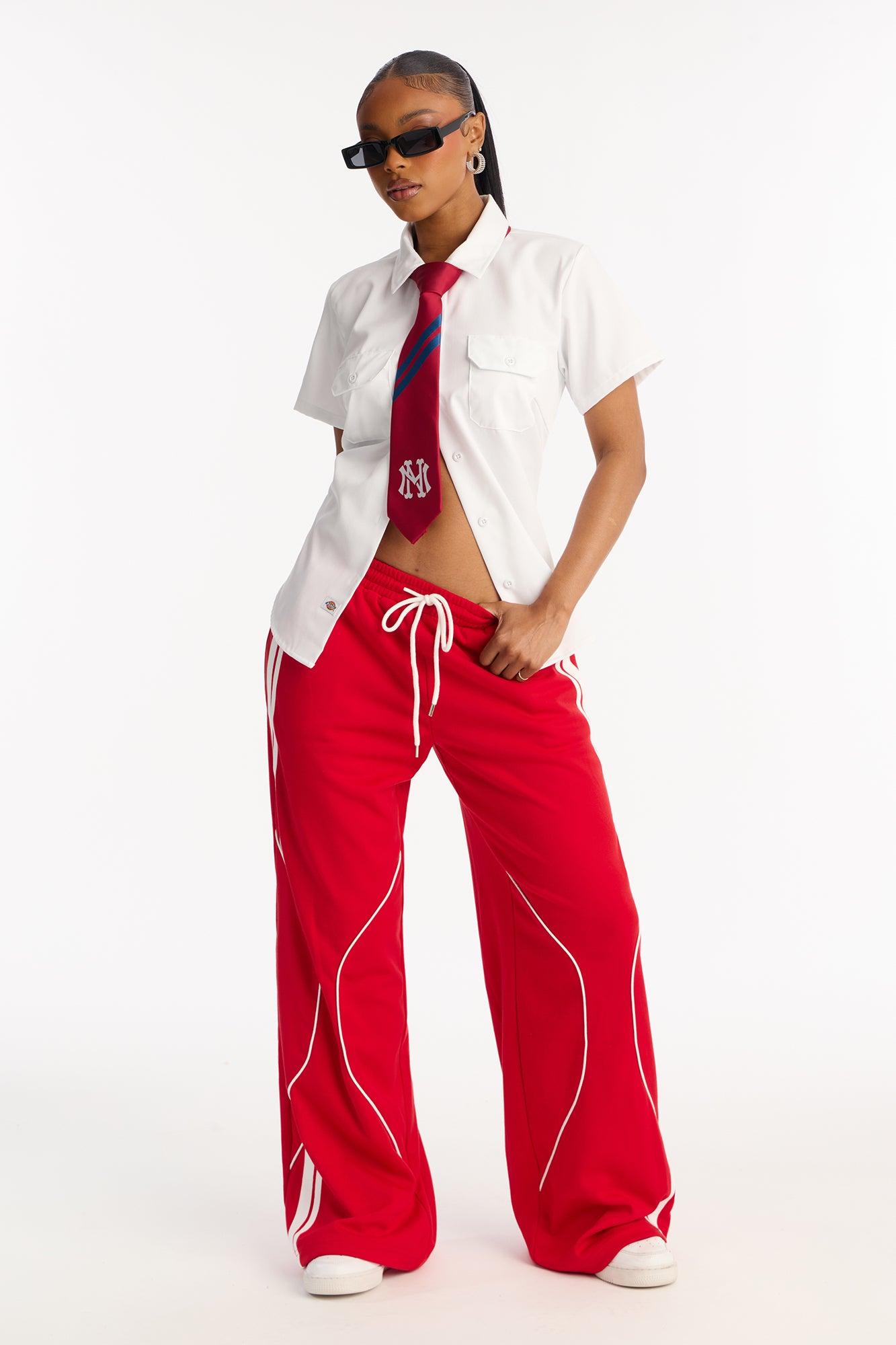 Jax Drawstring Wide Leg Pants 30″ - Red Female Product Image
