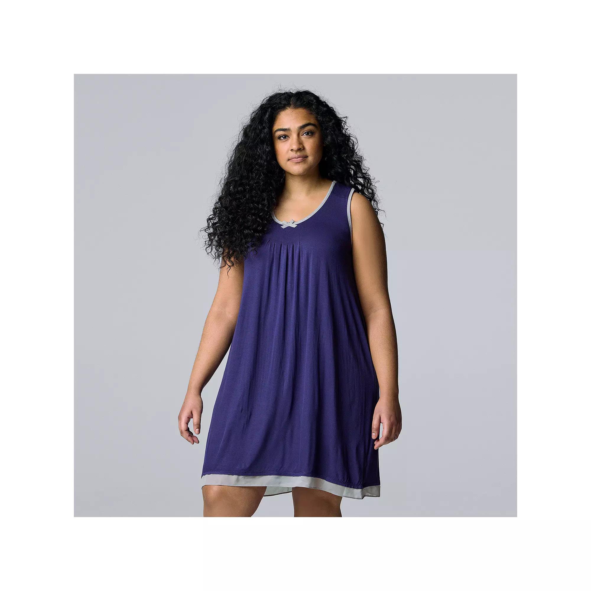 Plus Size Simply Vera Vera Wang Basic Luxury Chemise, Women's, Size: 3XL, Blue Product Image