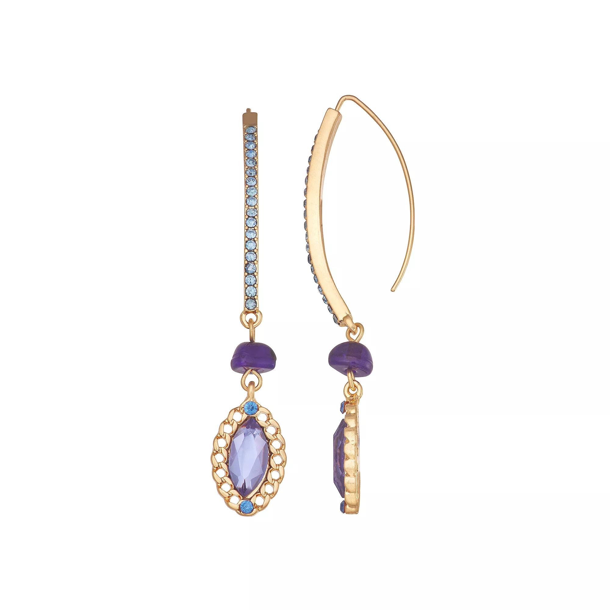 Simply Vera Vera Wang Gold Tone Stone Drop Threader Earrings, Women's, Blue Product Image