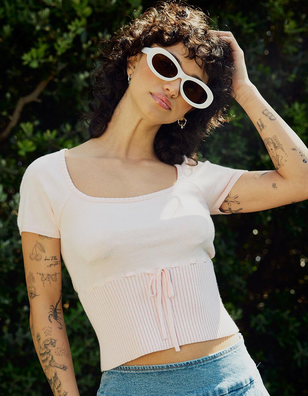 RSQ Womens Ribbon Rib Sweater - PINK Product Image