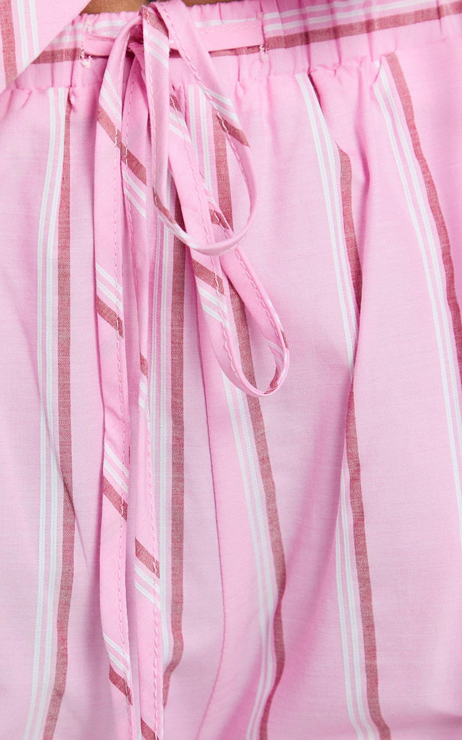 Layla Pants - Mid Waisted Relaxed Elastic Waist Pants in Pink Stripe Product Image