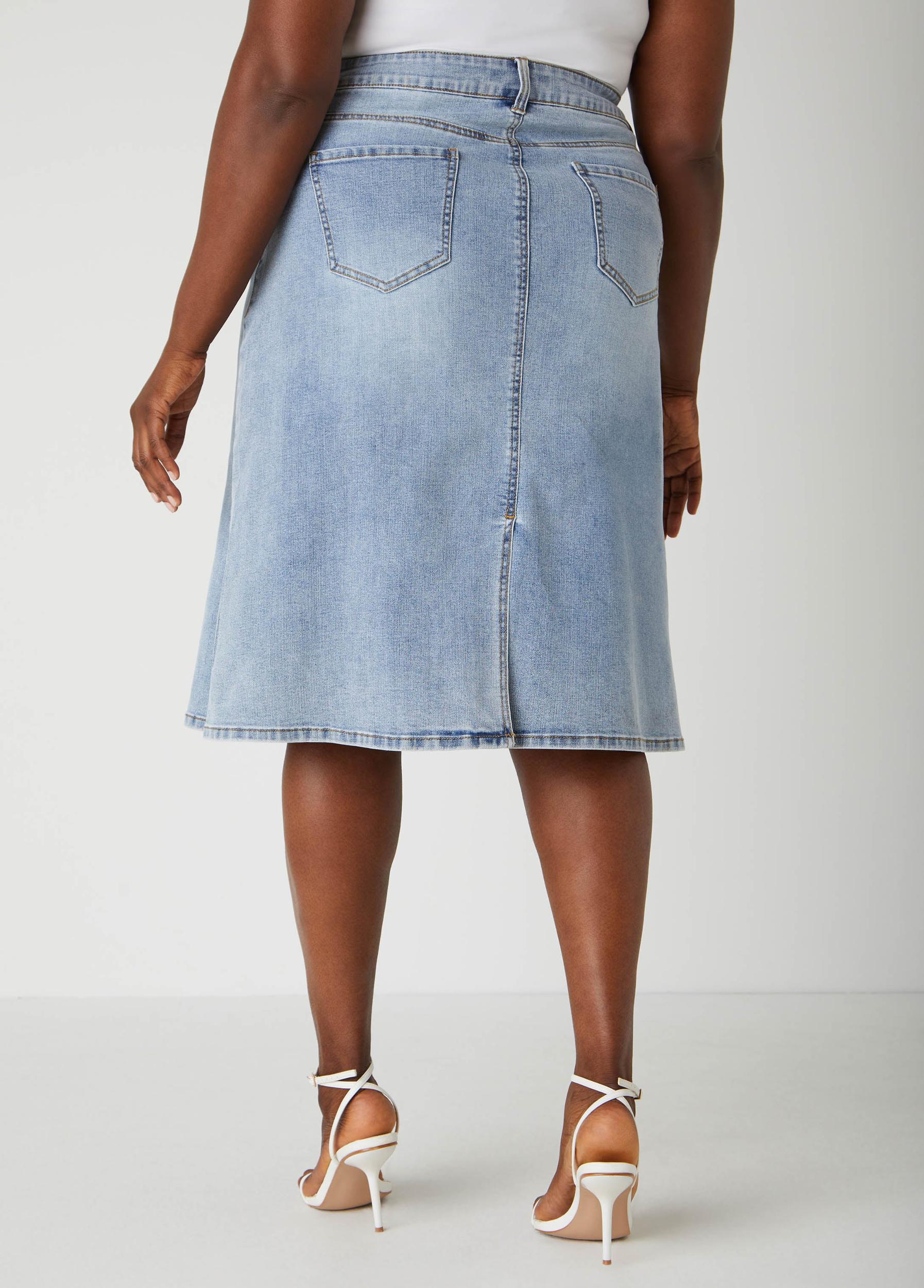 Crochet Paneled Denim Skirt Product Image