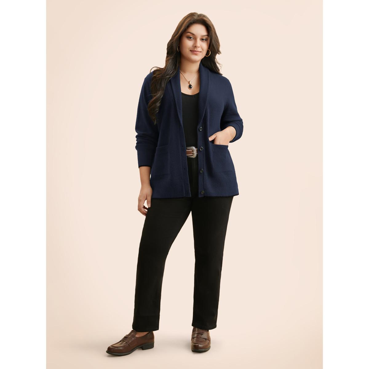 Plus Size Supersoft Essentials Solid Shawl Collar Cardigan Indigo Women Timeless Loose Long Sleeve Elegant Cardigans BloomChic 18-20/2X Product Image