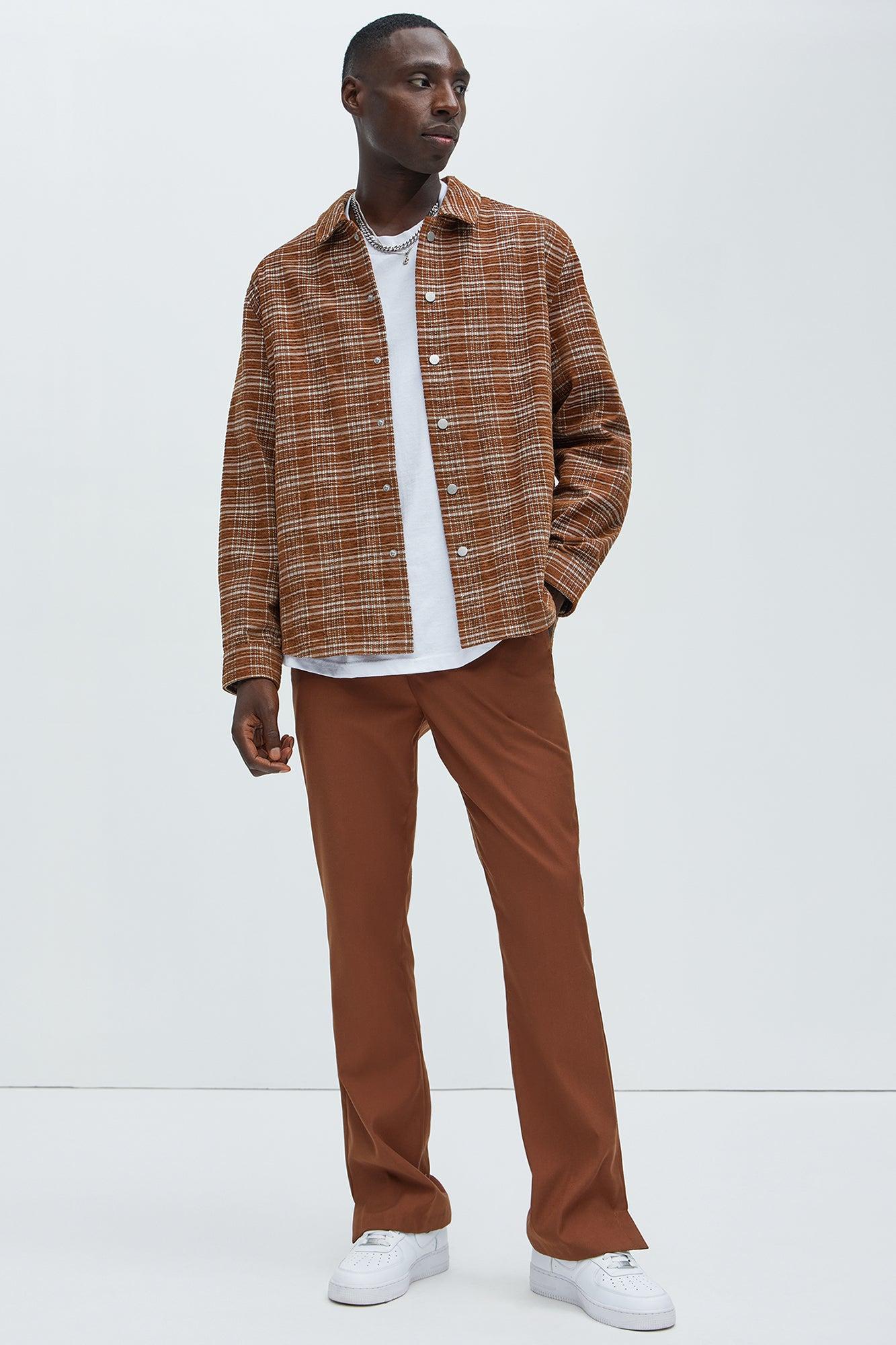 Walter Textured Plaid Button Up Shirt - Brown Combo Male Product Image