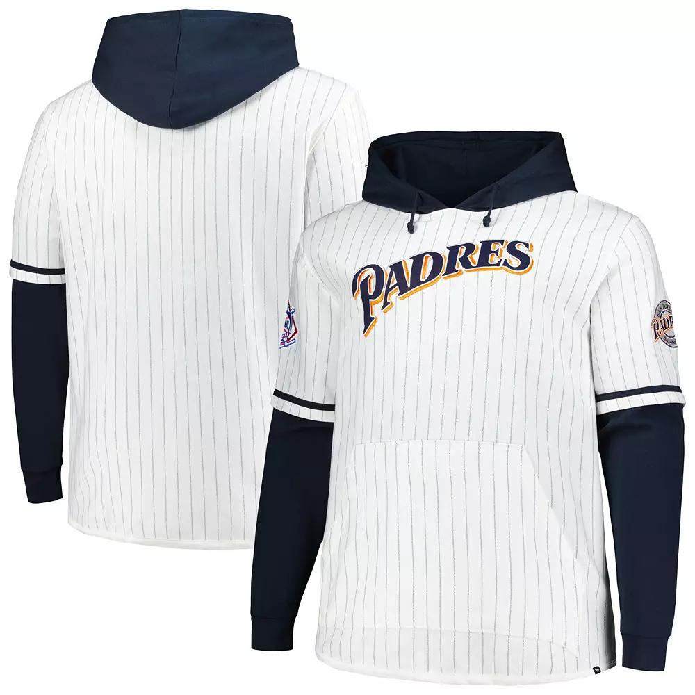 Men's '47 White San Diego Padres Big & Tall Pinstripe Double Header Collection Pullover Hoodie,  Product Image