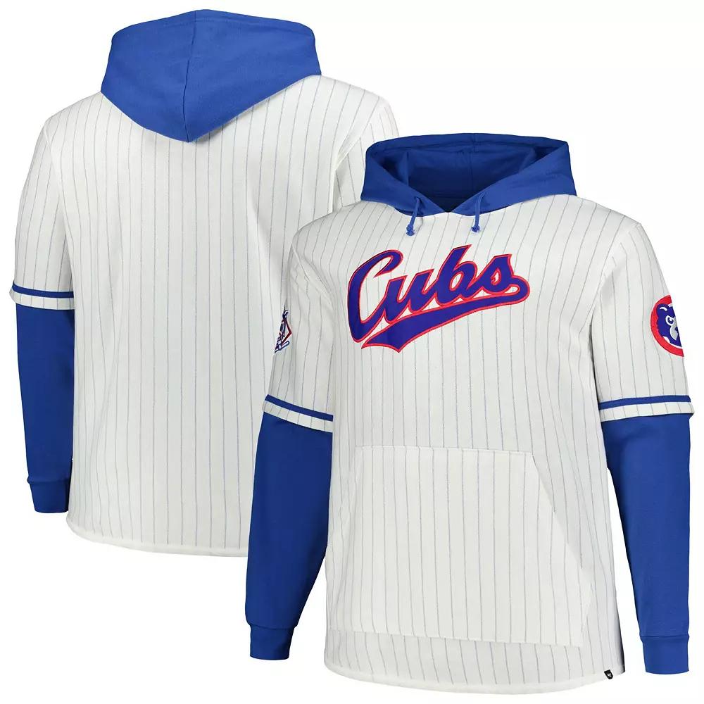 Men's '47 White Chicago Cubs Big & Tall Pinstripe Double Header Collection Pullover Hoodie, Size: 3XB Product Image