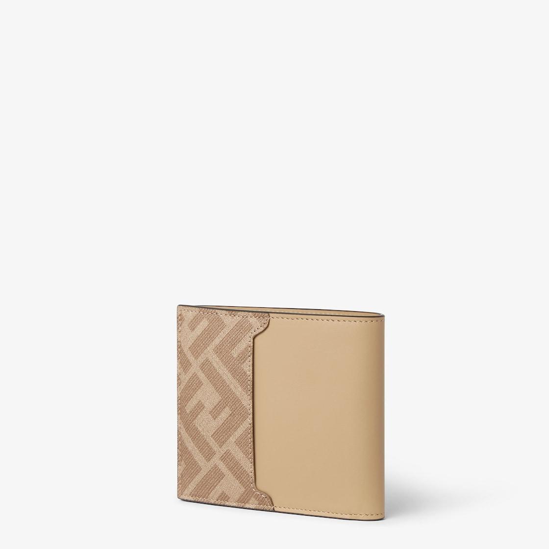 FF Squared Bi-Fold WalletBeige FF Canvas and leather compact bi-fold wallet Product Image