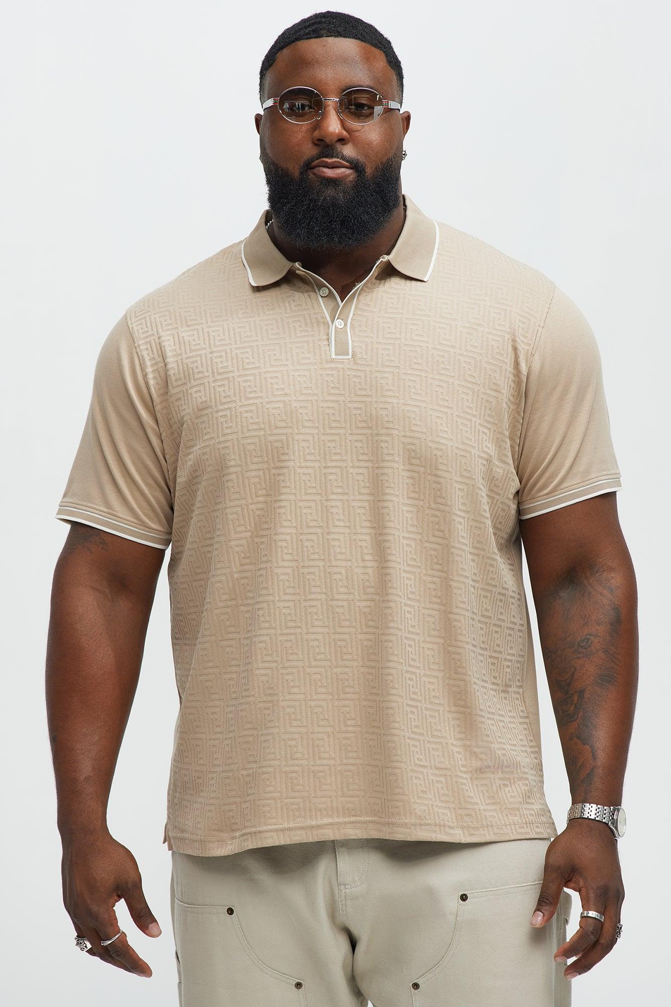 Geo Button Down Collar Textured Polo - Sand Product Image