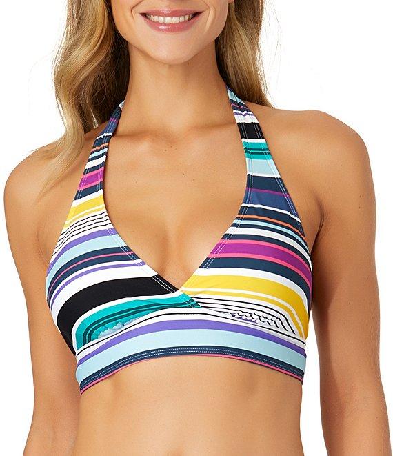 Anne Cole Barcode Multi Color Stripe Fold Over Hipster Swim Bottom Product Image