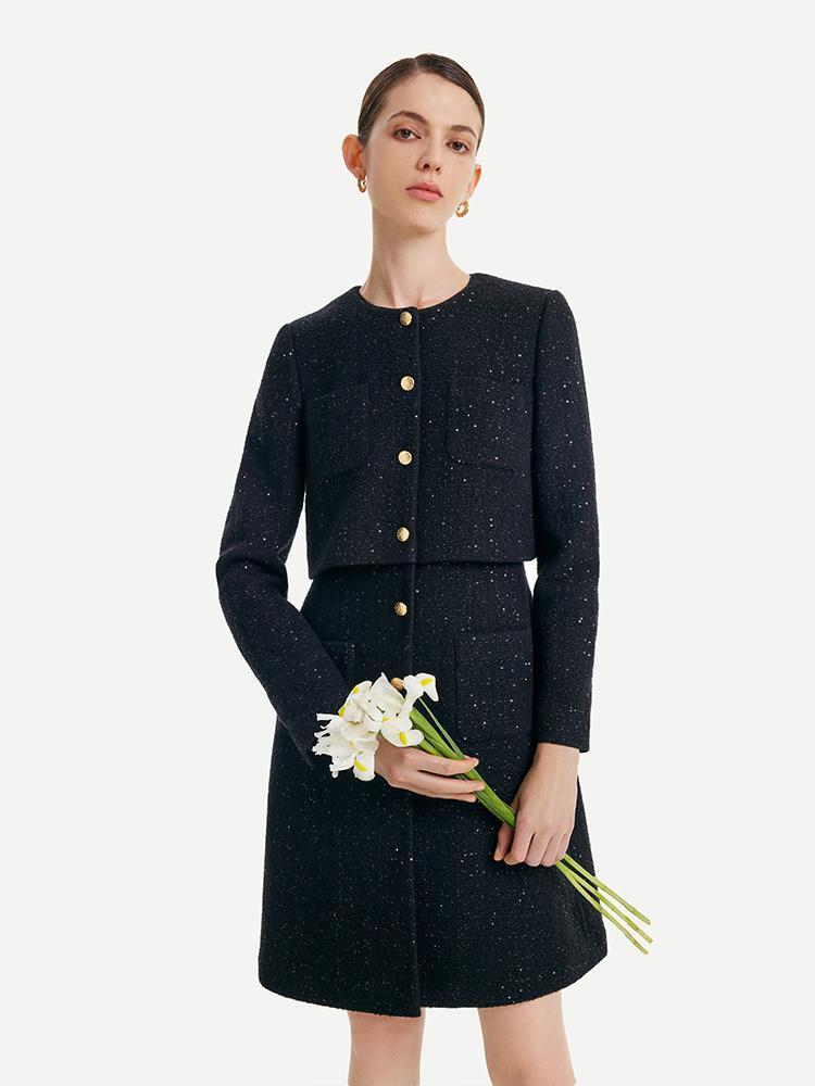 Tweed Fake Two-piece Tailored Wool Dress Product Image