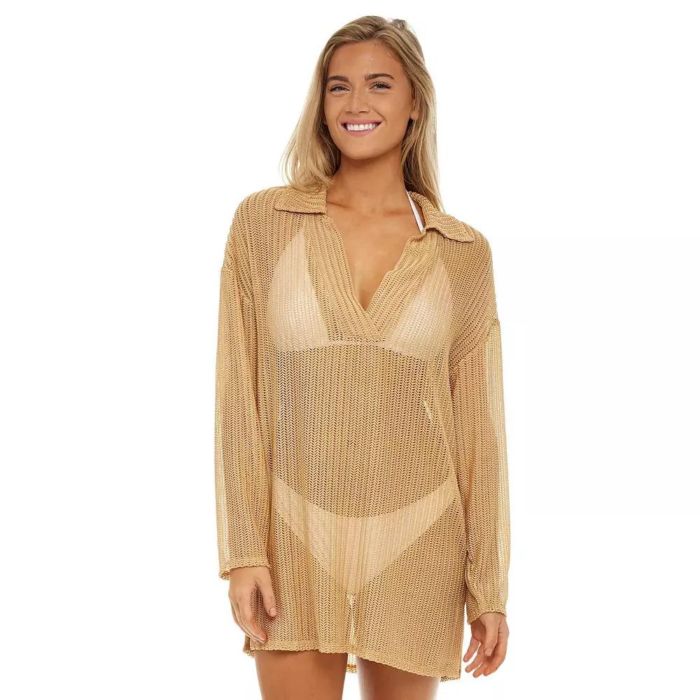 Women's Jordan Taylor Polo Collar Swim Cover-Up Tunic, Size: Medium, Gold Product Image